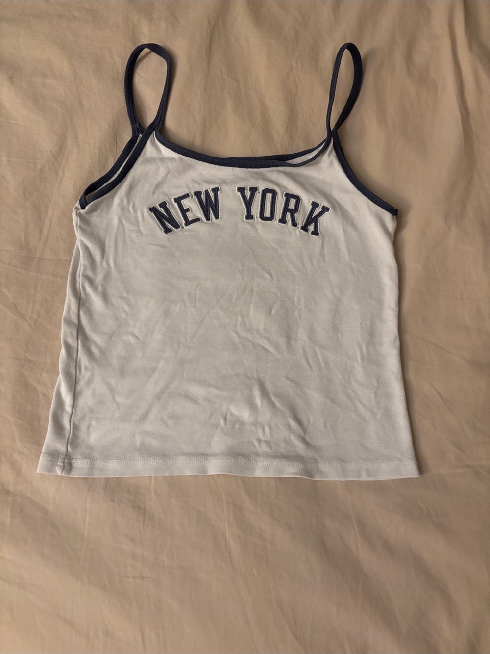 Brandy Melville White Tank with Navy Trim & 'New York' Lettering